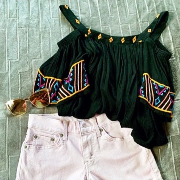 Japna Blouse Black Cold Shoulder Boho Style Blouse Size S - Picture 2 of 4